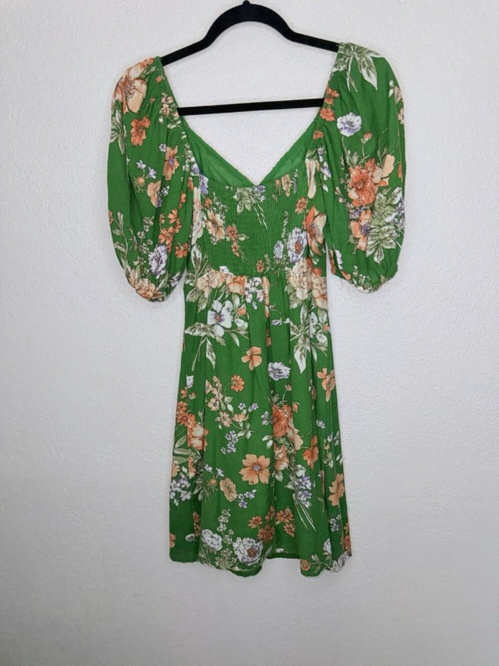 Sim & Sam Dress Linen Blend Floral Medium Babydoll Vacation Green Boho Summer I - Picture 4 of 13